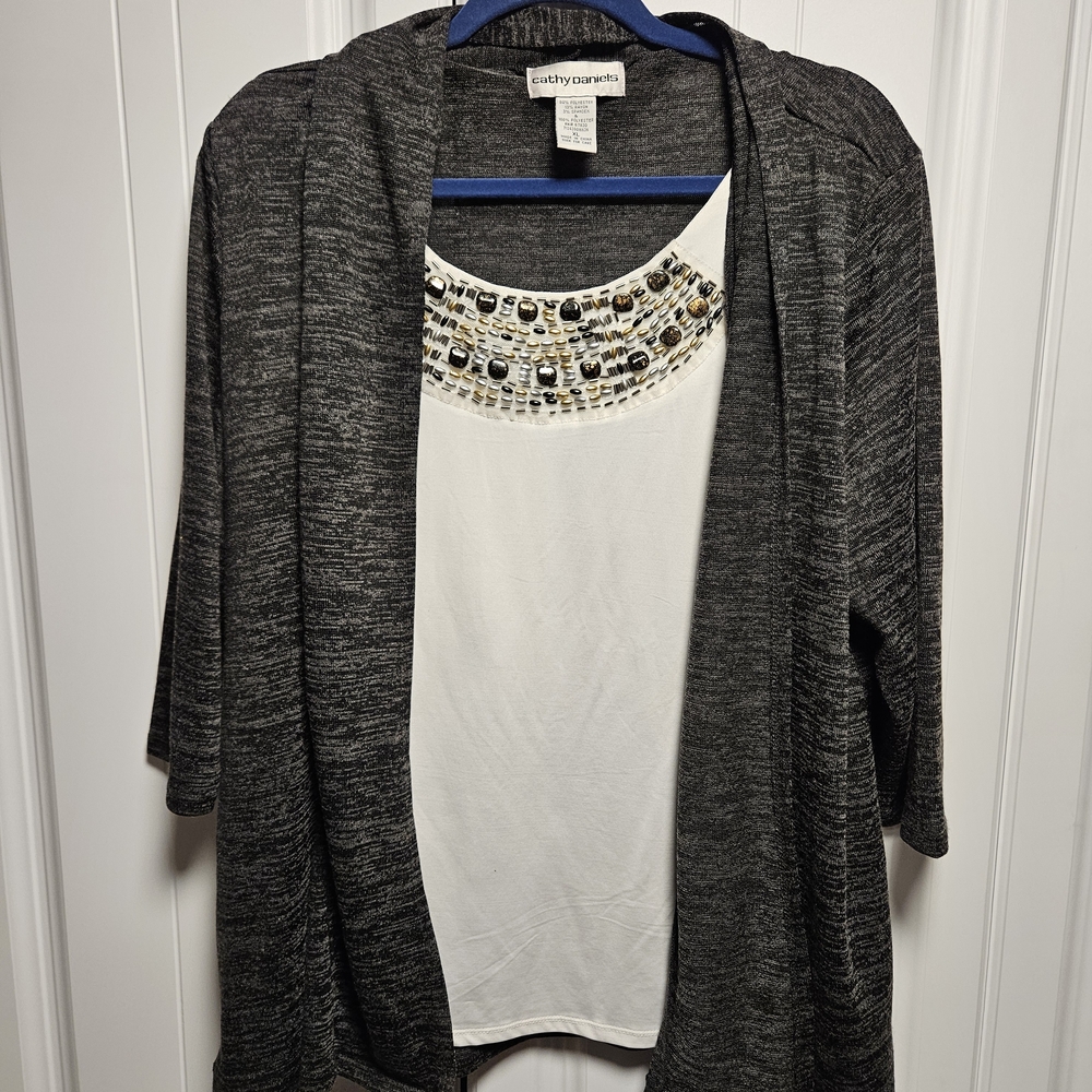 Cathy Daniels Gray Women's Sweater with White Accent